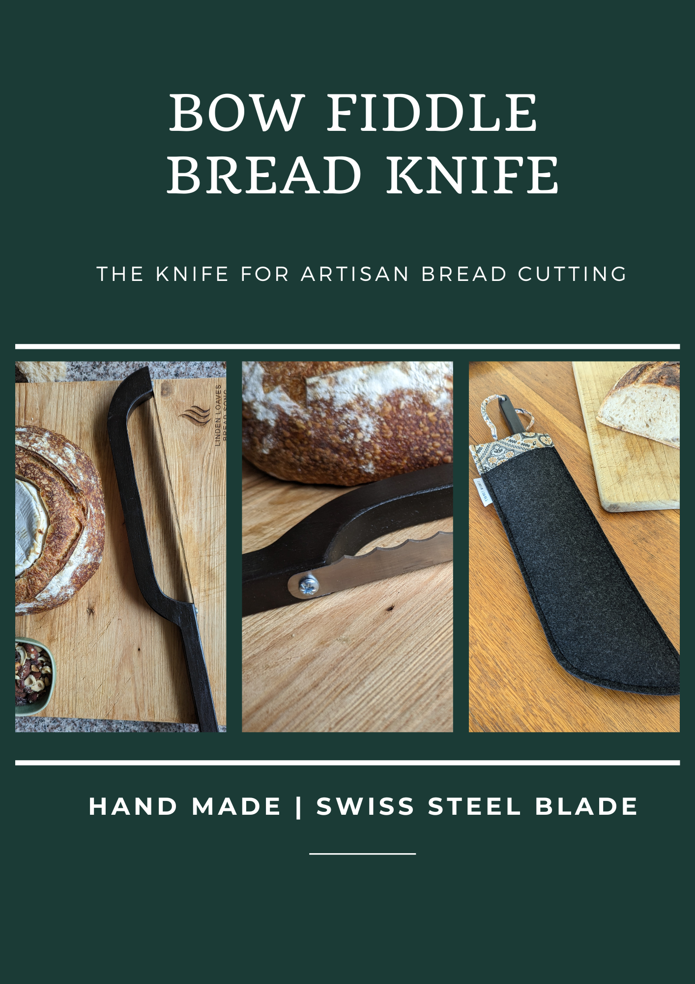 Bow Fiddle Bread Knife with Eco-felt Pouch